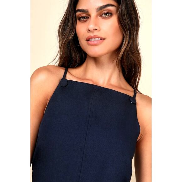 Lulu's Chic Ease Sleeveless Apron Mini Dress Navy Blue XL - Picture 4 of 16